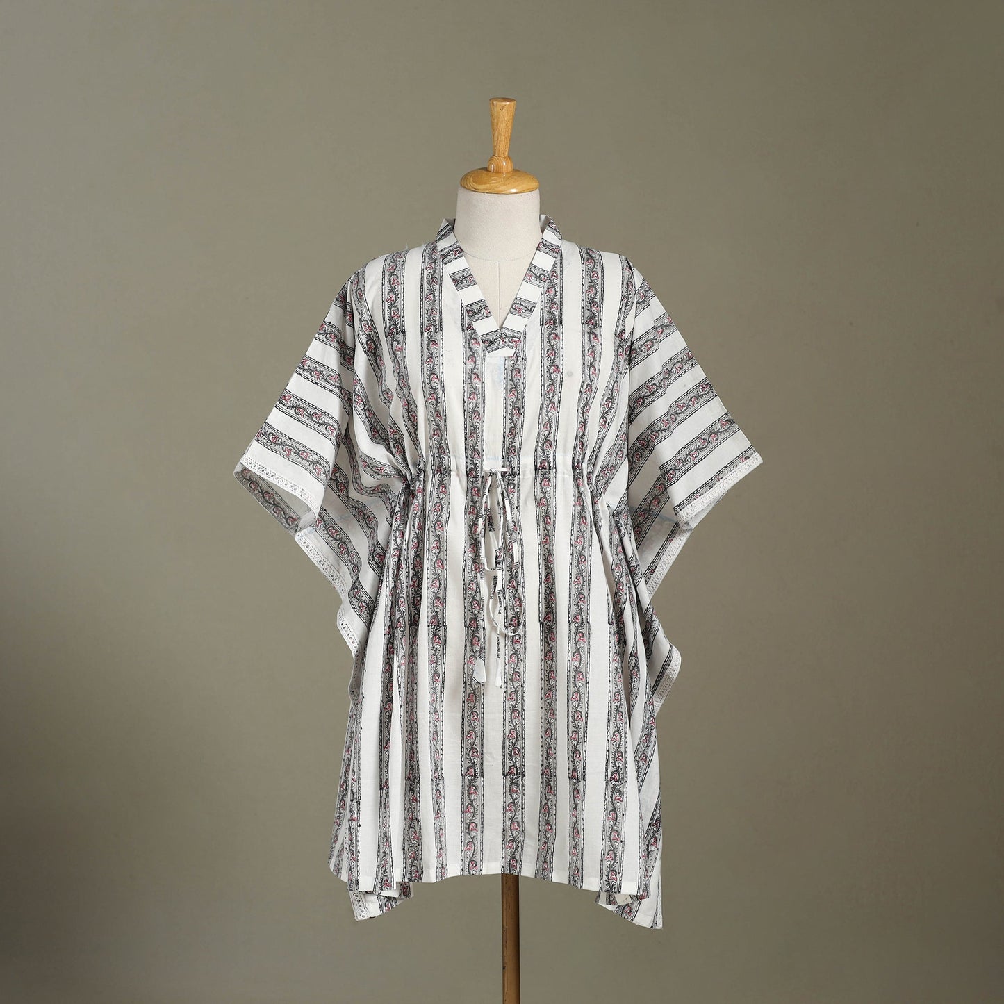 White Sanganeri Block Print Cotton Kaftan (Medium)