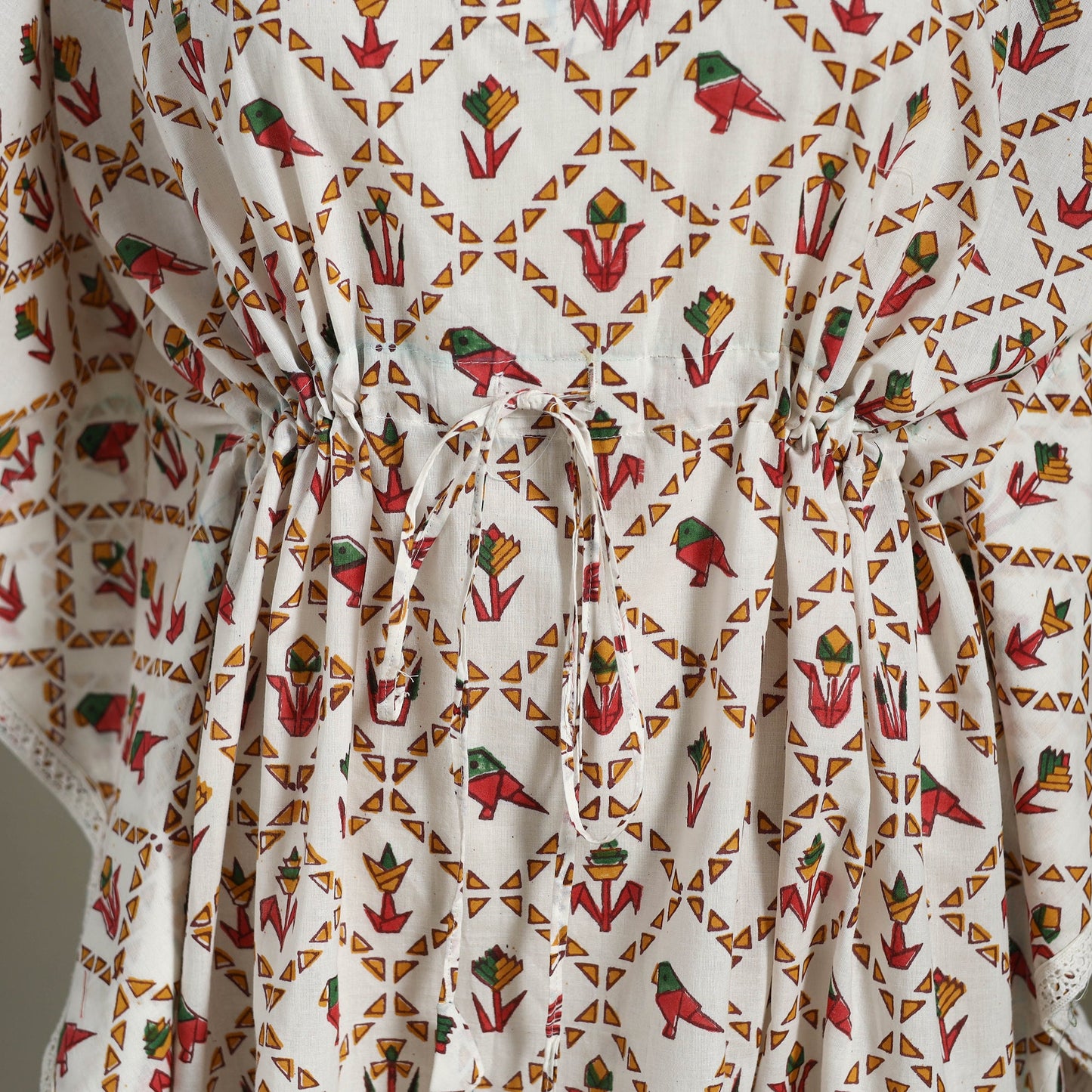 White Sanganeri Block Print Cotton Kaftan (Medium)