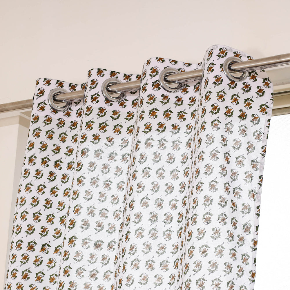 White - sanganeri cotton window curtain (5 x 3.3 feet)
