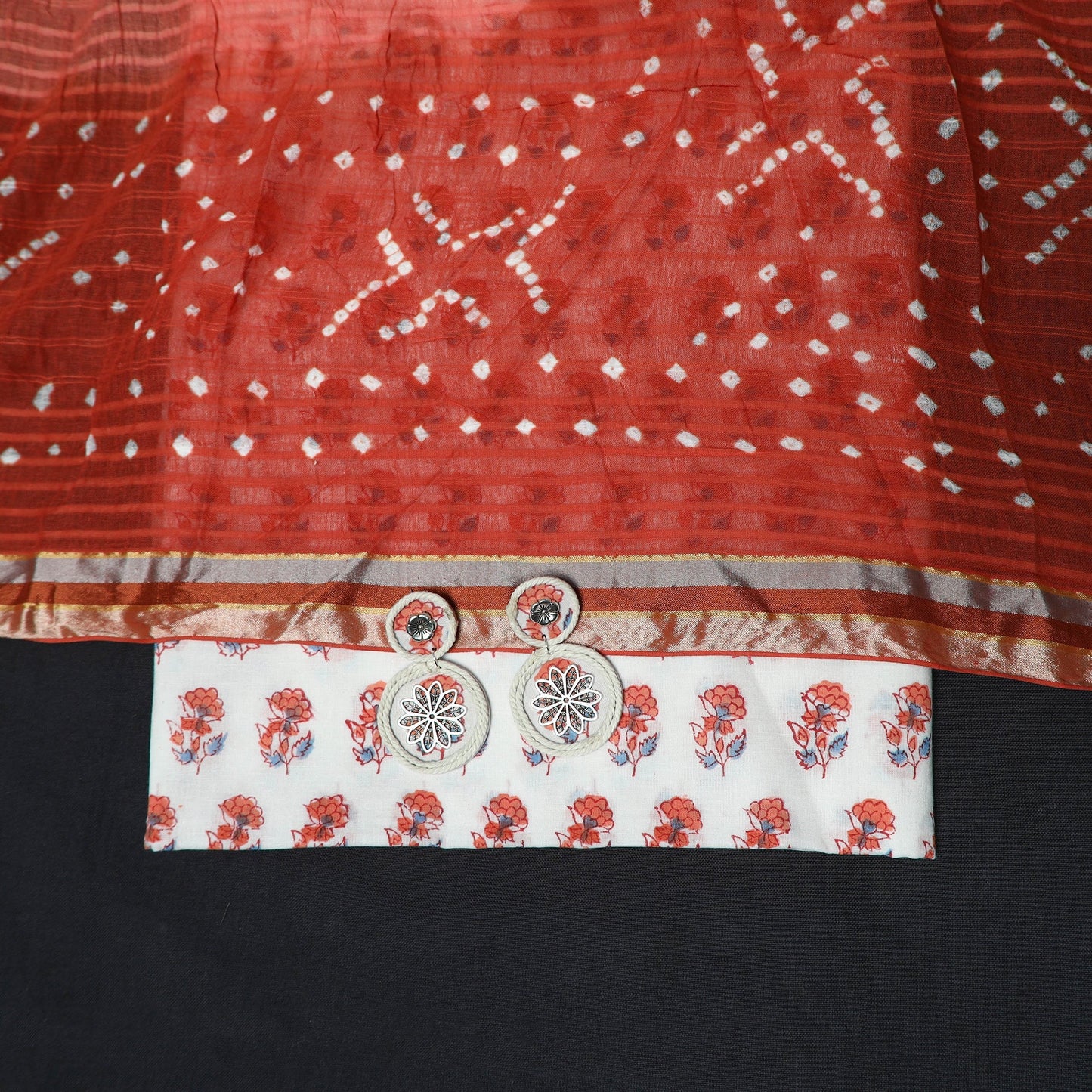 Sanganeri hand block print cotton 2pc unstitched dress