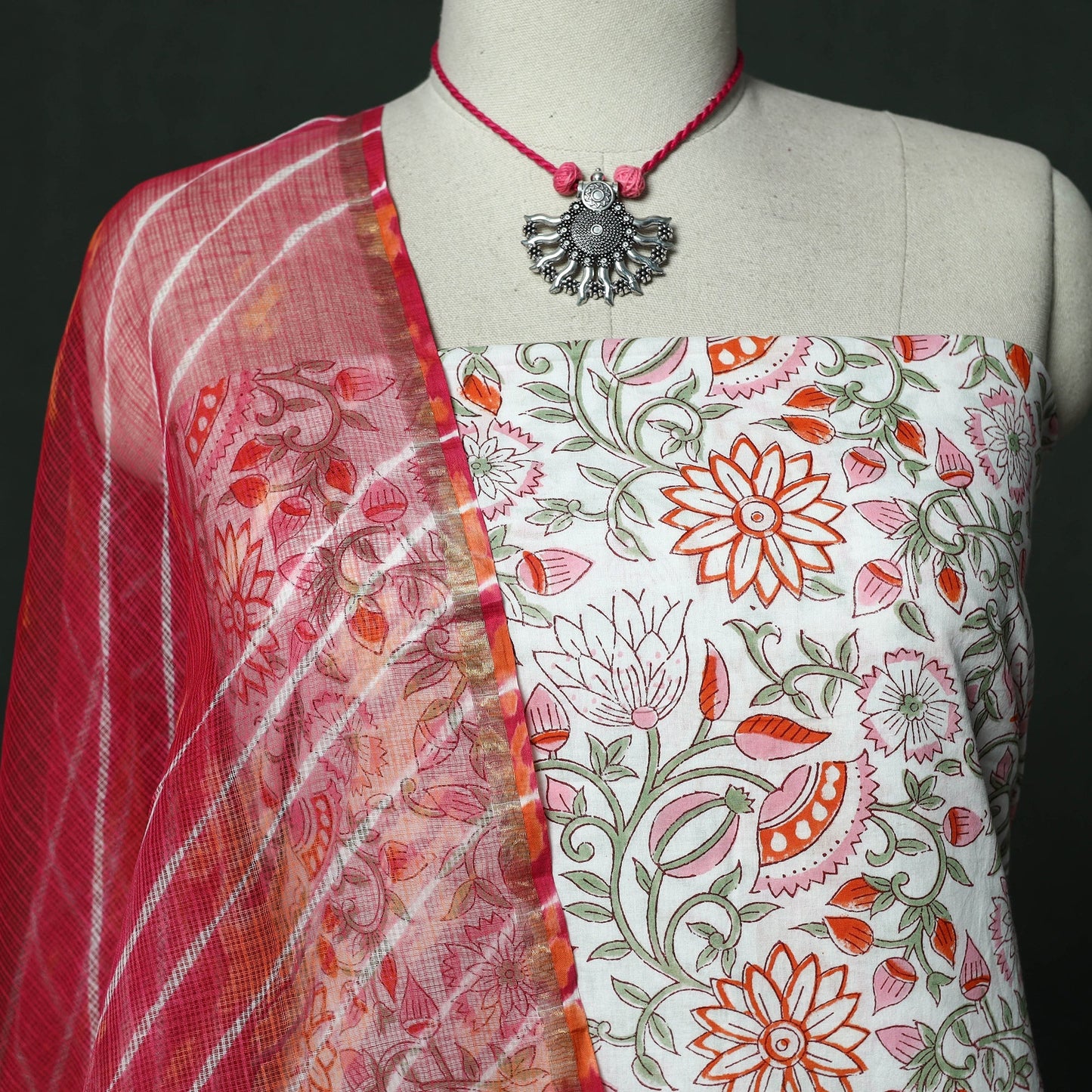 Sanganeri hand block print cotton 2pc unstitched dress