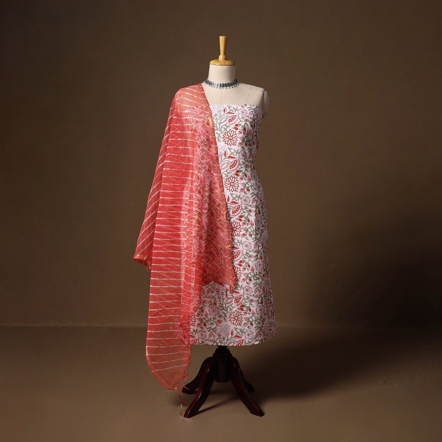 White - sanganeri hand block print cotton 2pc unstitched