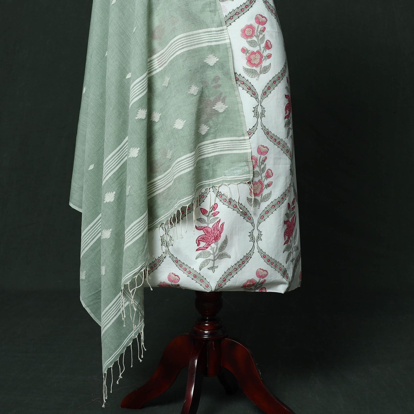 Sanganeri hand block print cotton 2pc unstitched dress