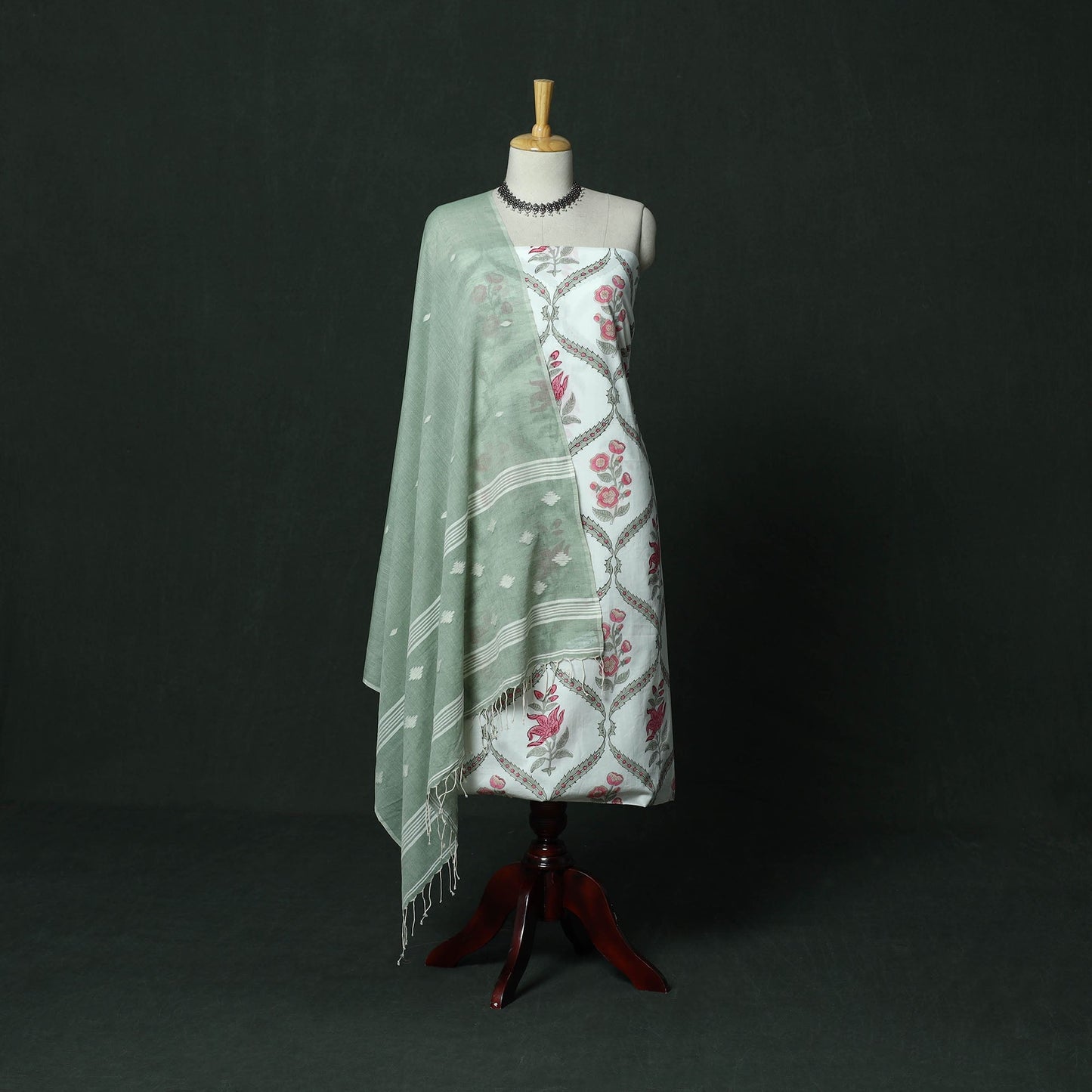 Sanganeri hand block print cotton 2pc unstitched dress