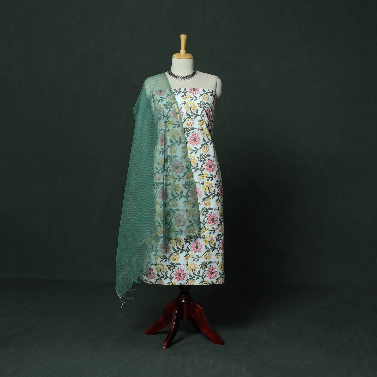 Sanganeri hand block print cotton 2pc unstitched dress