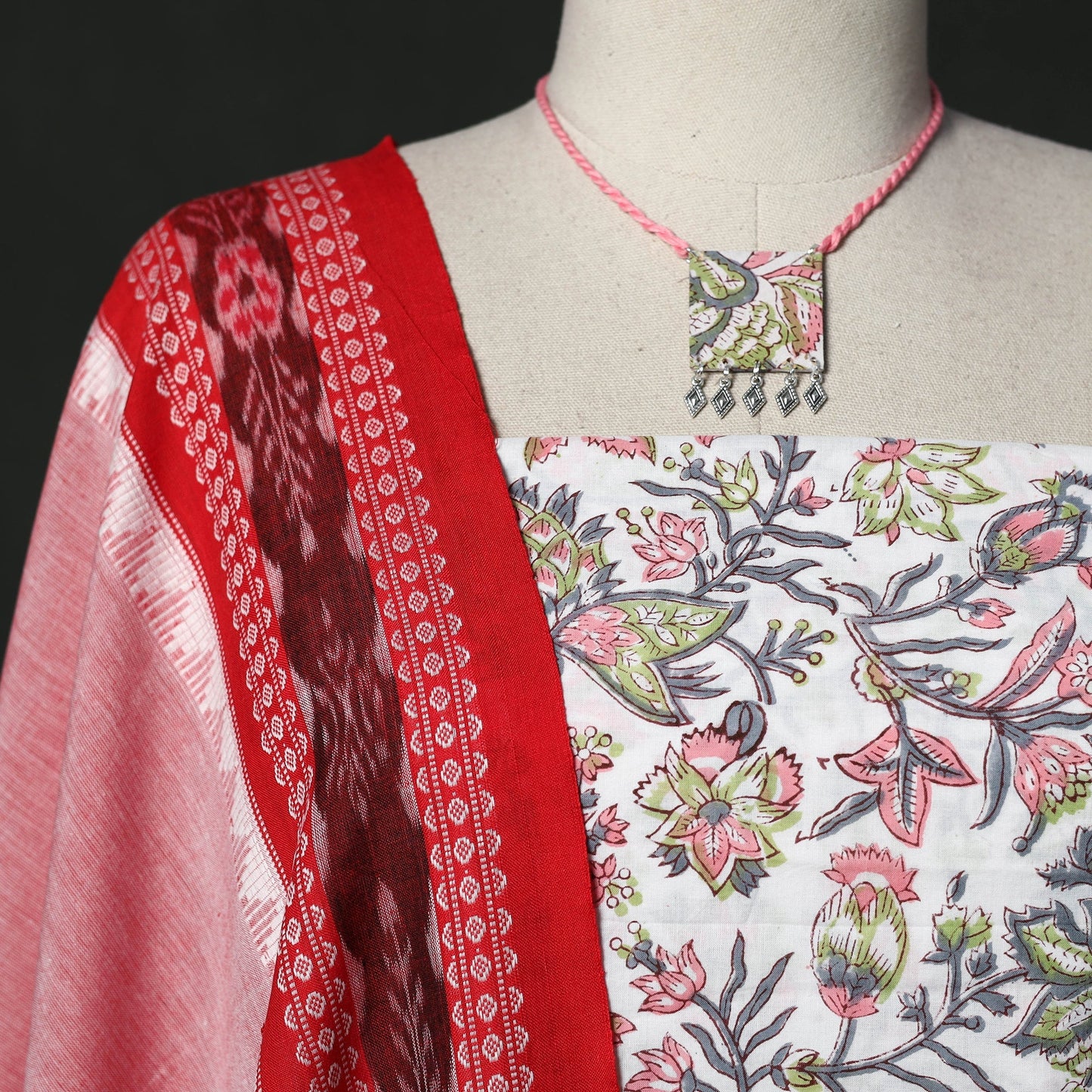 Sanganeri hand block print cotton 2pc unstitched dress