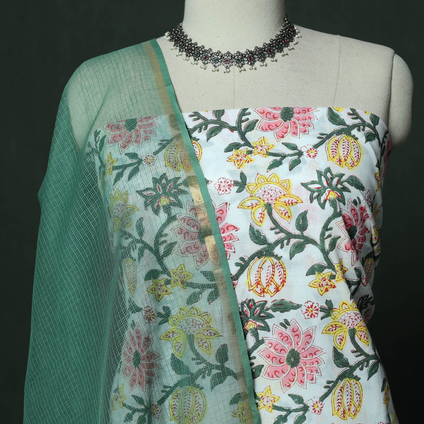 Sanganeri hand block print cotton 2pc unstitched dress