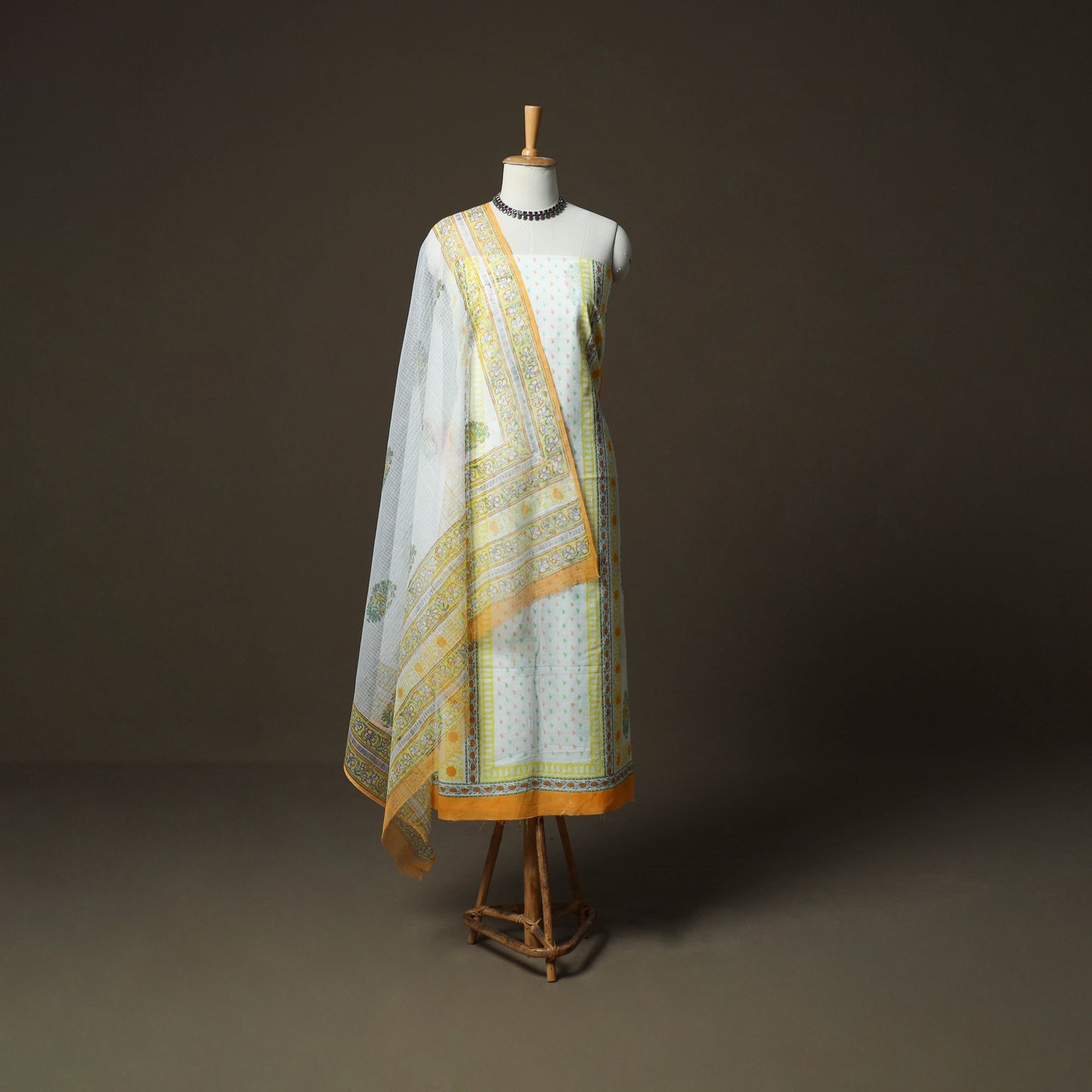 Sanganeri hand block print cotton 3pc unstitched dress
