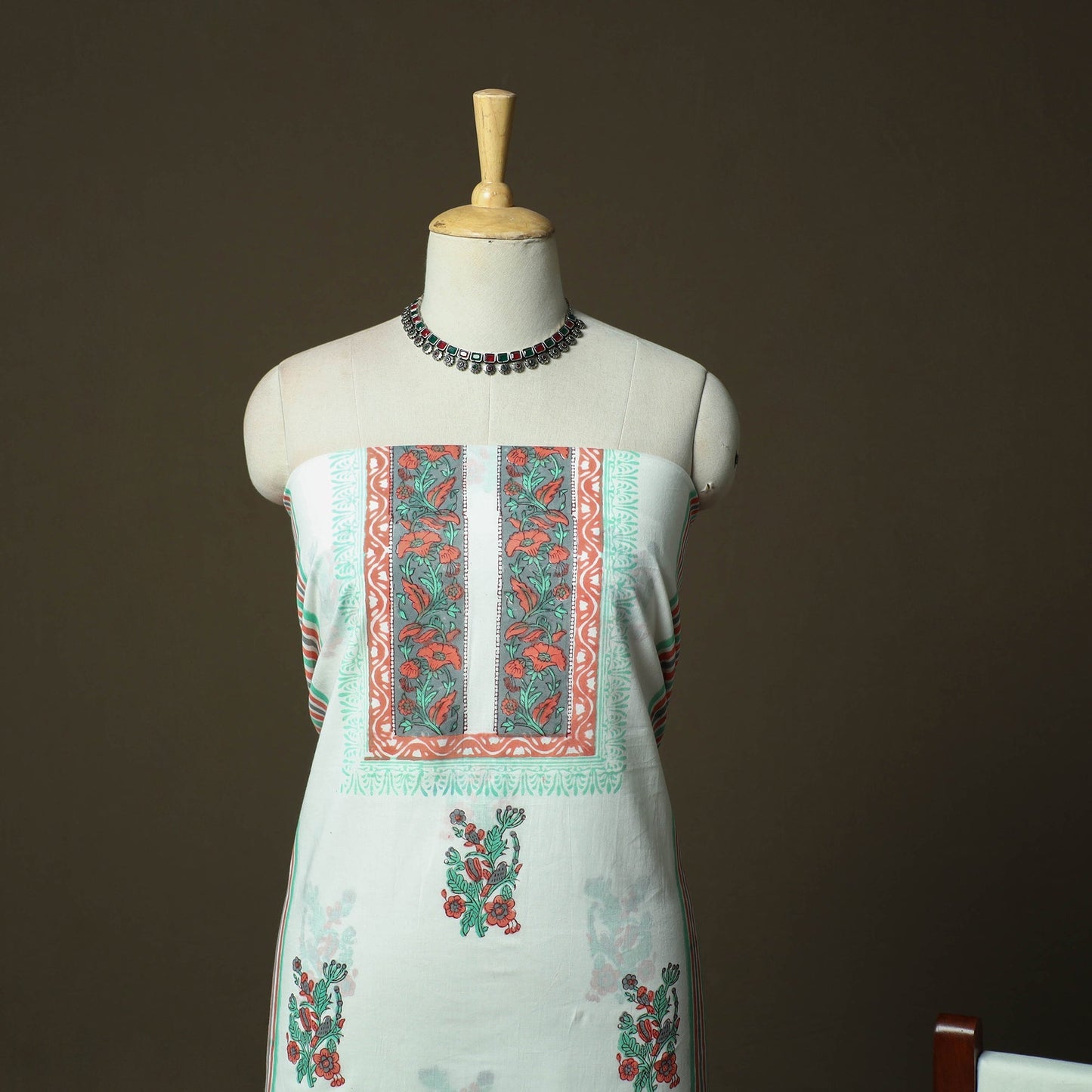 Sanganeri hand block print cotton 3pc unstitched dress