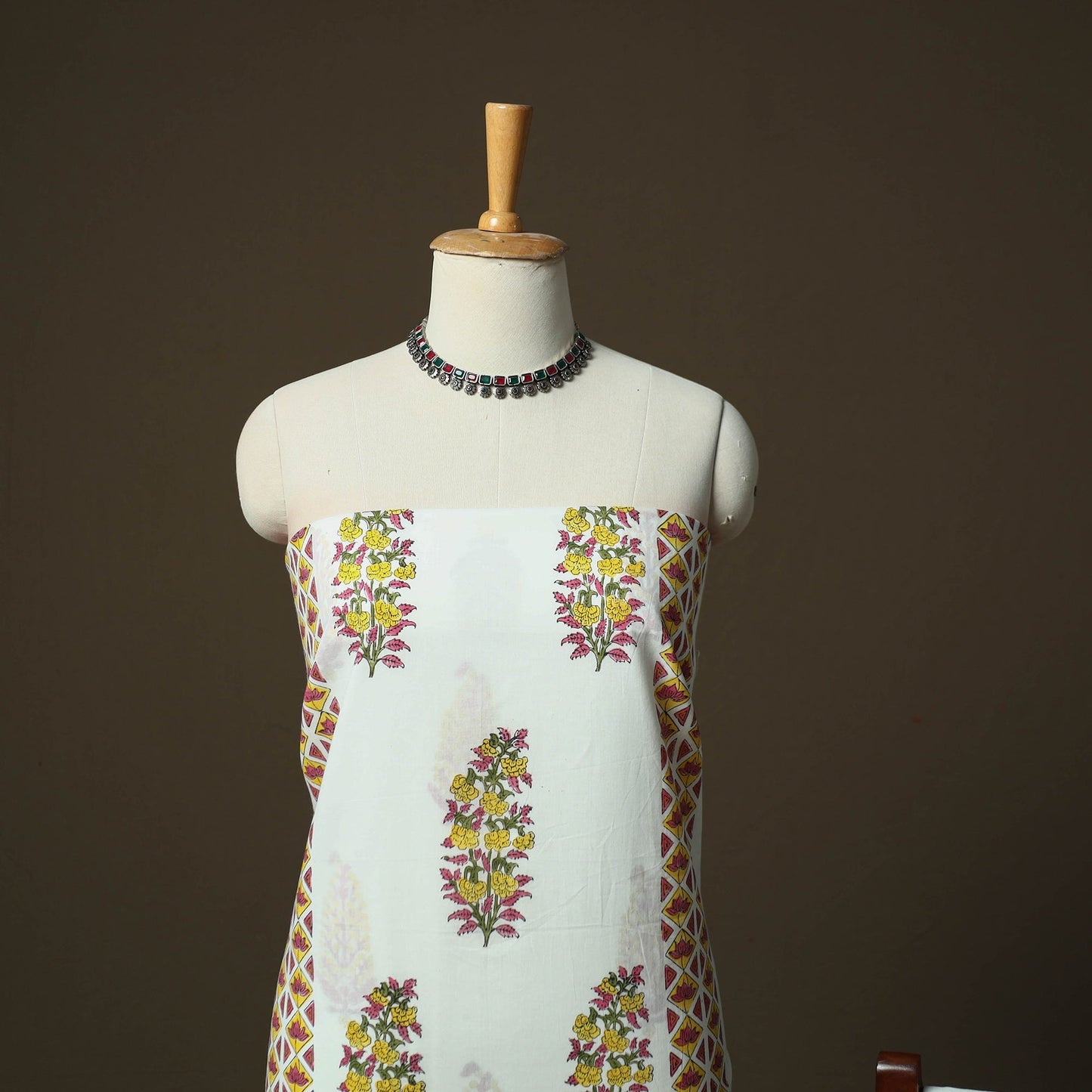 Sanganeri hand block print cotton 3pc unstitched dress