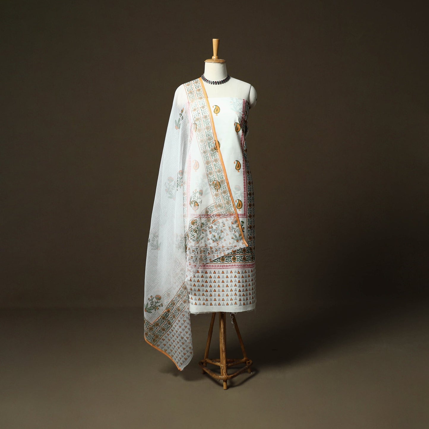 Sanganeri hand block print cotton 3pc unstitched dress