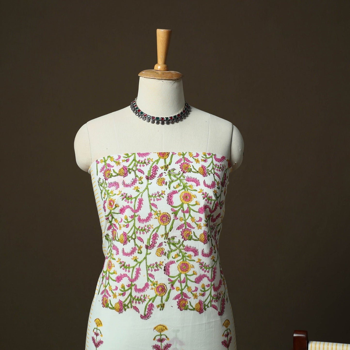Sanganeri hand block print cotton 3pc unstitched dress