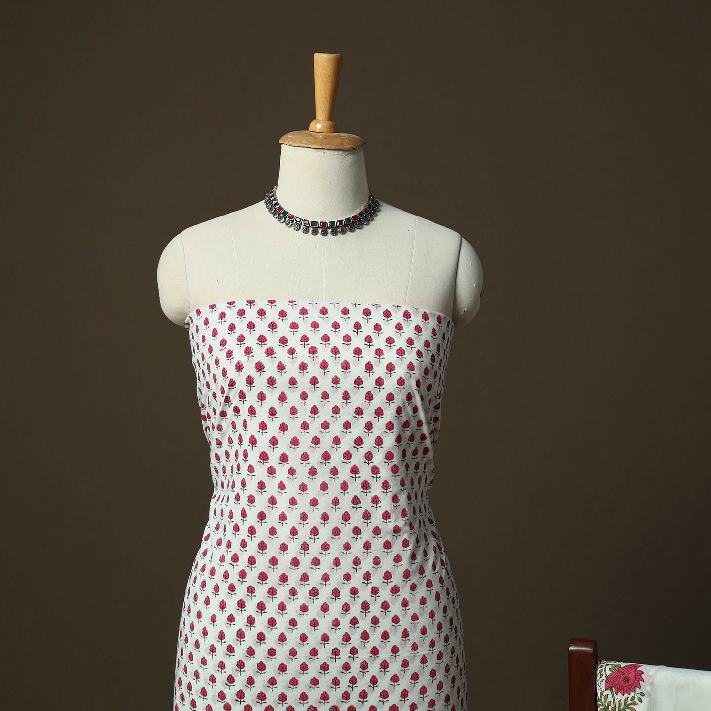 Sanganeri hand block print cotton 3pc unstitched dress