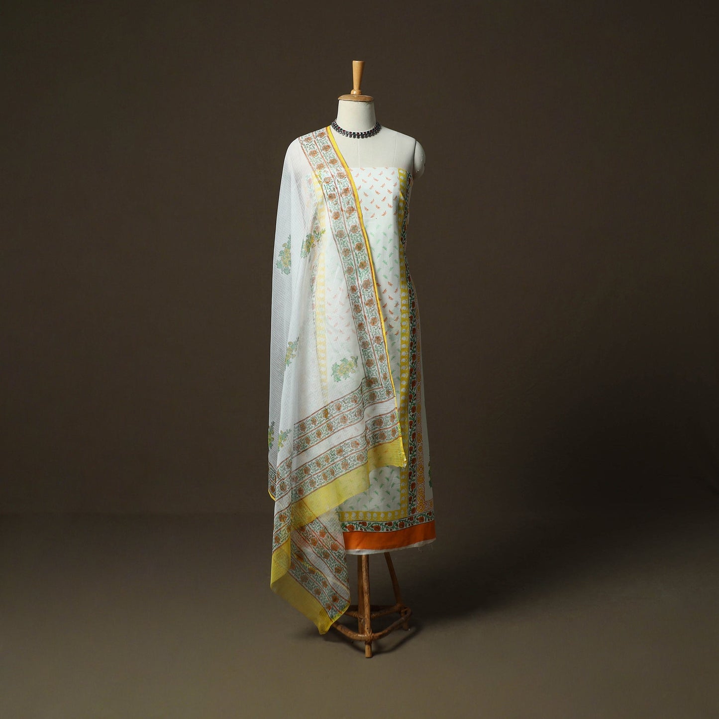 Sanganeri hand block print cotton 3pc unstitched dress