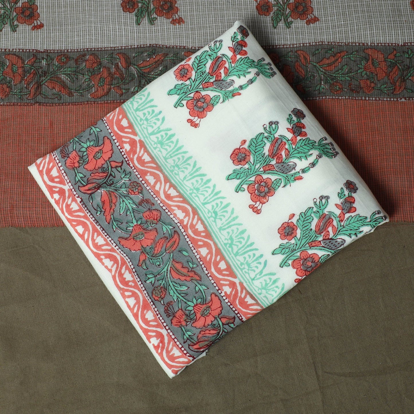 Sanganeri hand block print cotton 3pc unstitched dress