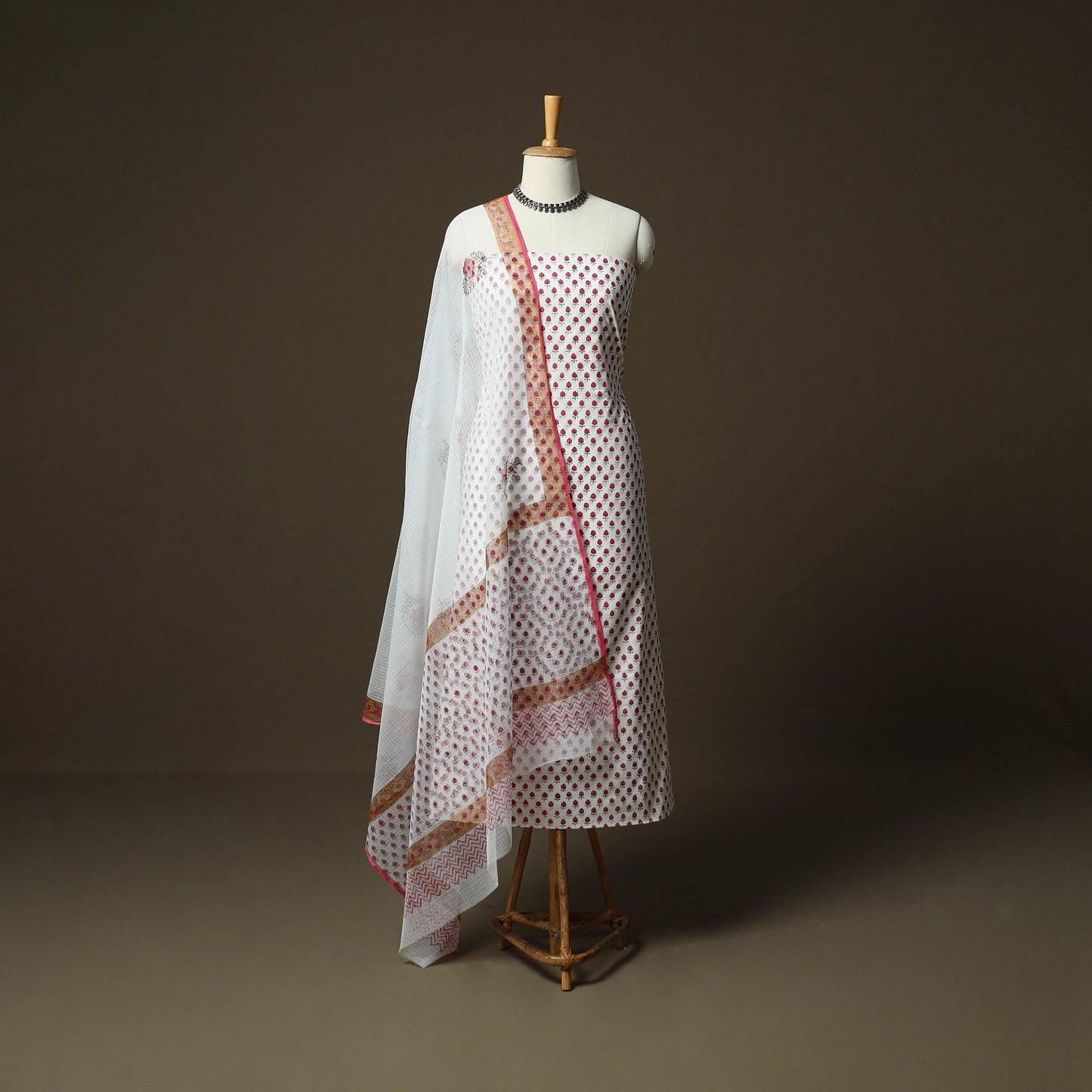 Sanganeri hand block print cotton 3pc unstitched dress