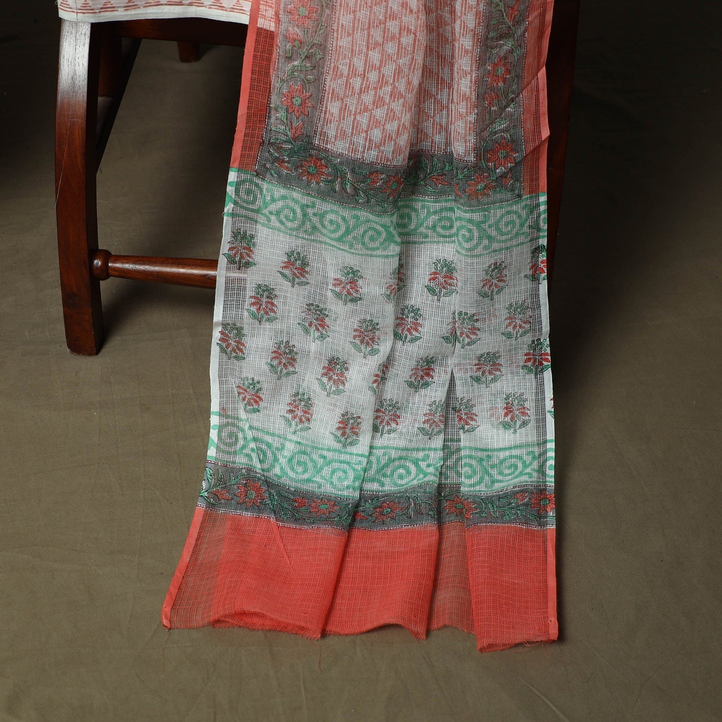 Sanganeri hand block print cotton 3pc unstitched dress