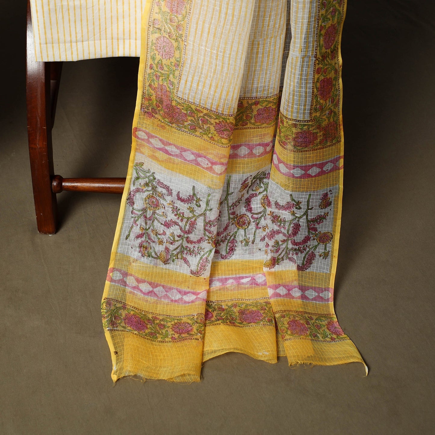 Sanganeri hand block print cotton 3pc unstitched dress
