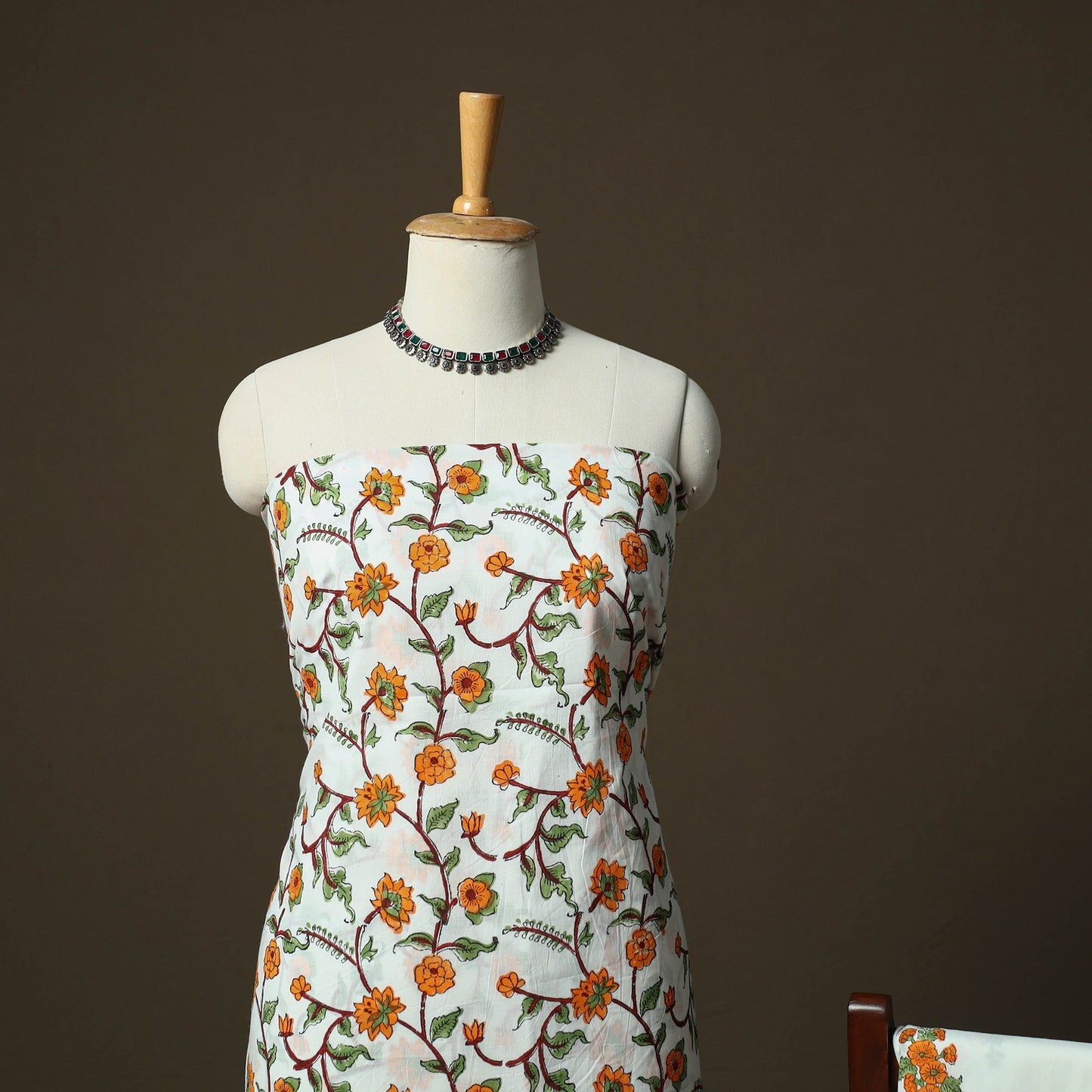 Sanganeri hand block print cotton 3pc unstitched dress