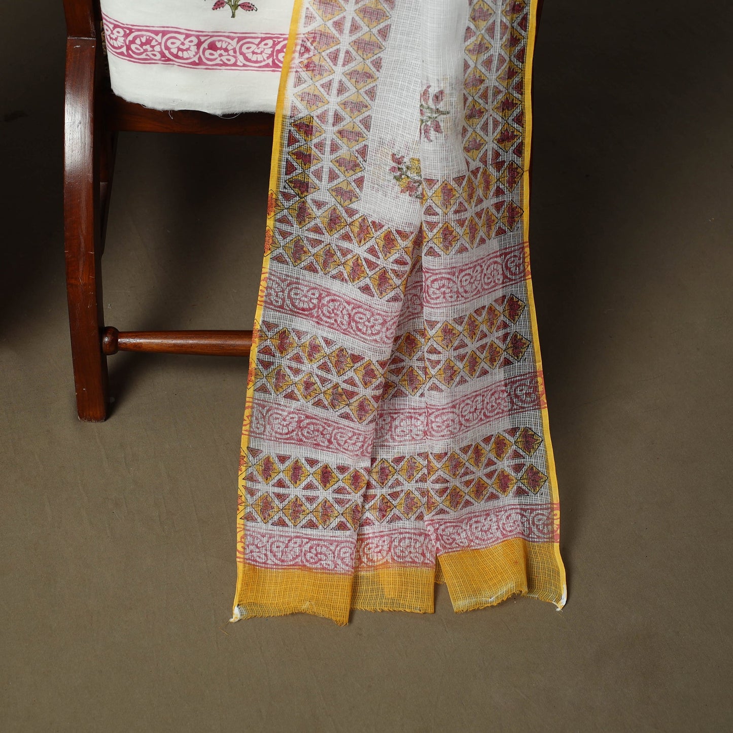 Sanganeri hand block print cotton 3pc unstitched dress