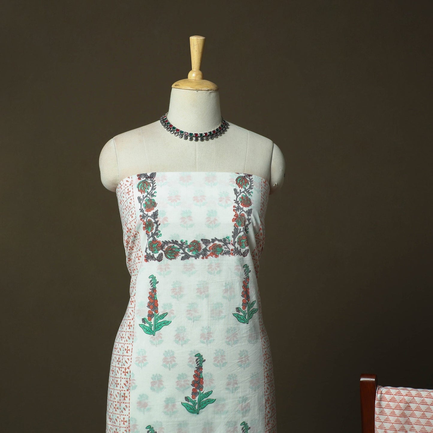 Sanganeri hand block print cotton 3pc unstitched dress