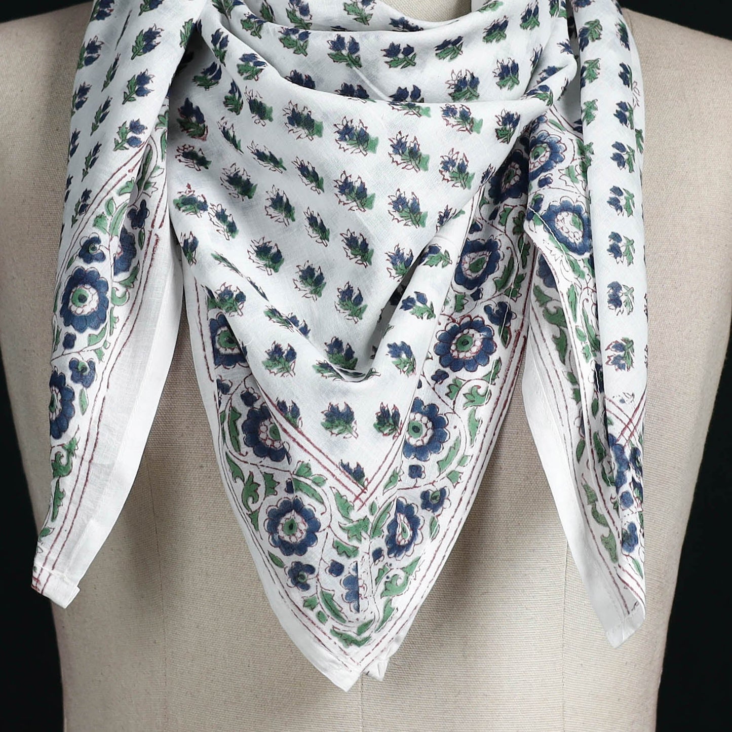 Sanganeri hand block print cotton scarf 19 - handcrafted