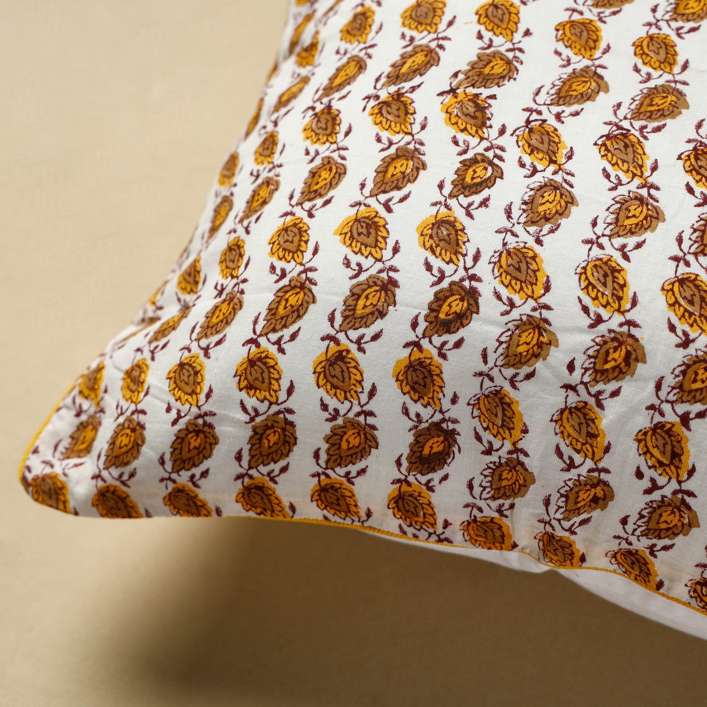 White Sanganeri Block Printed Cotton Cushion Cover