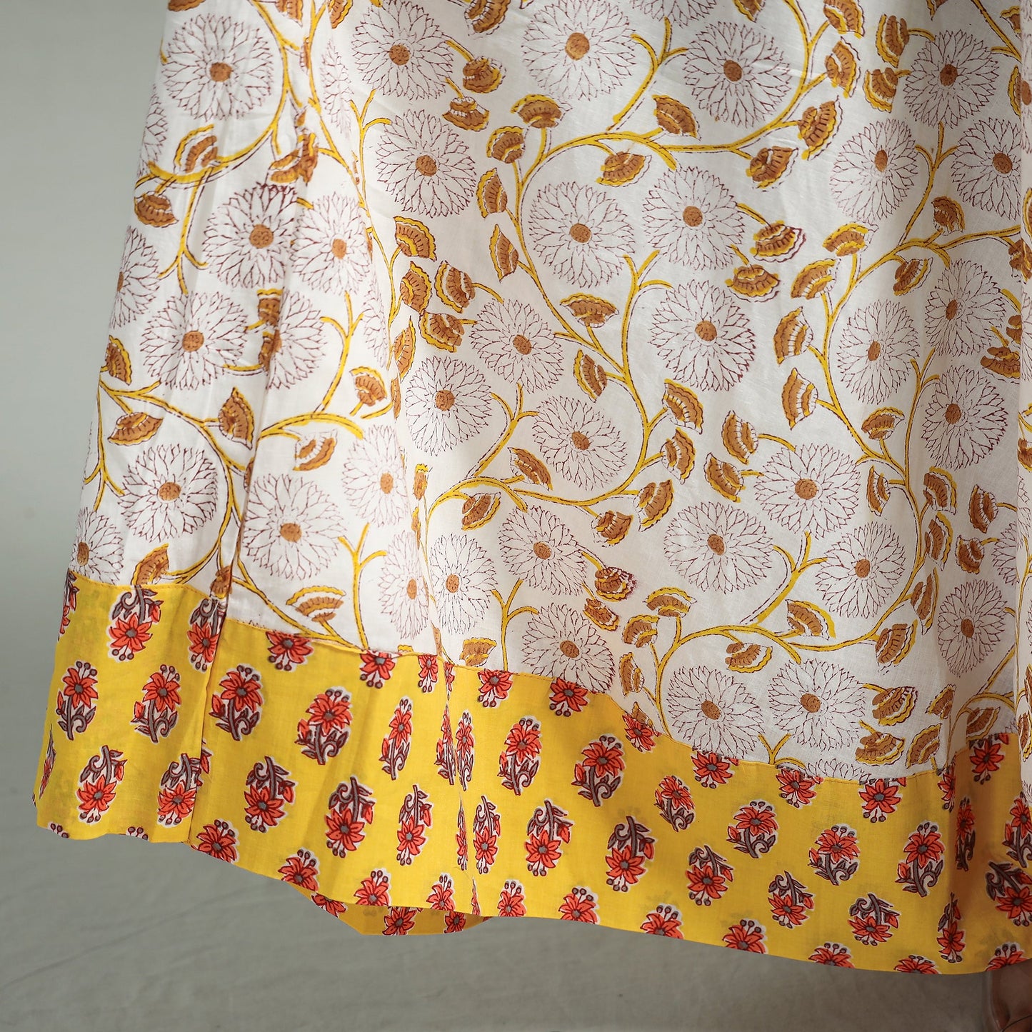 White Sanganeri Block Printed Cotton Long Skirt