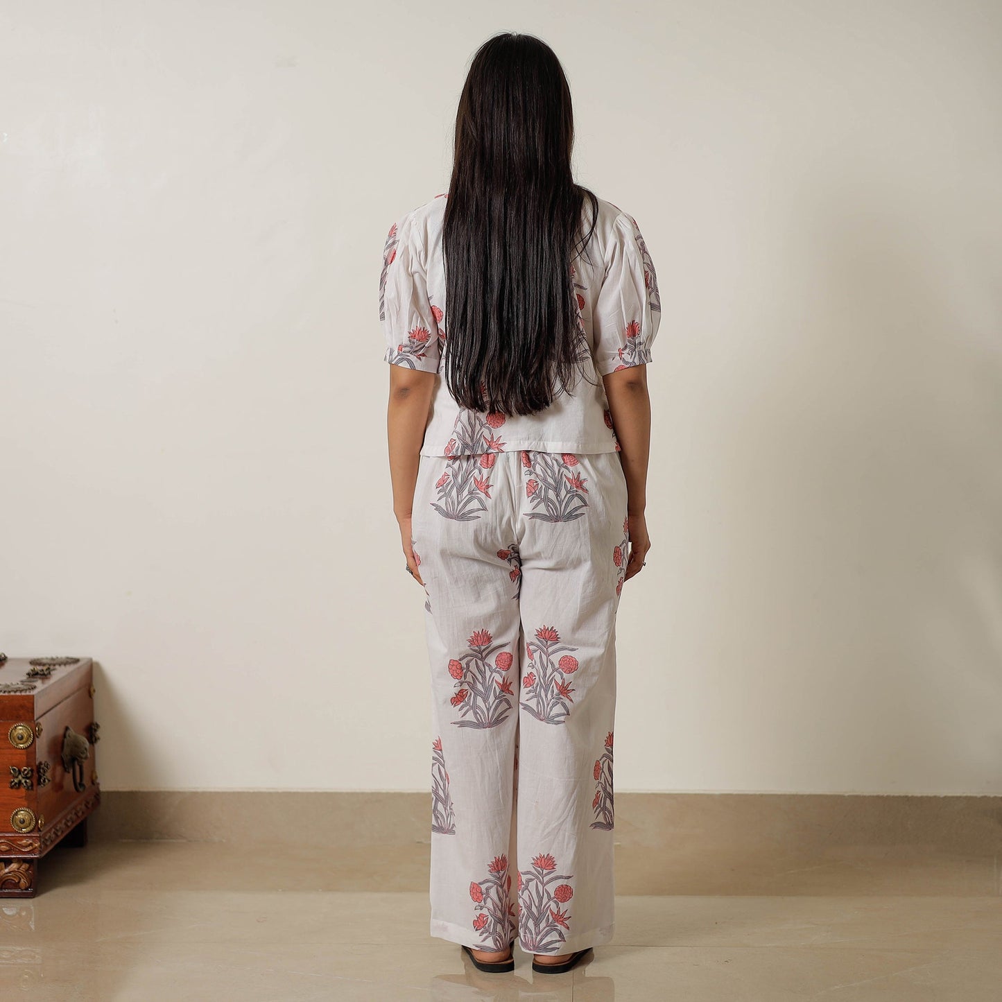 White - sanganeri printed cotton co-ord set 22 - handcrafted