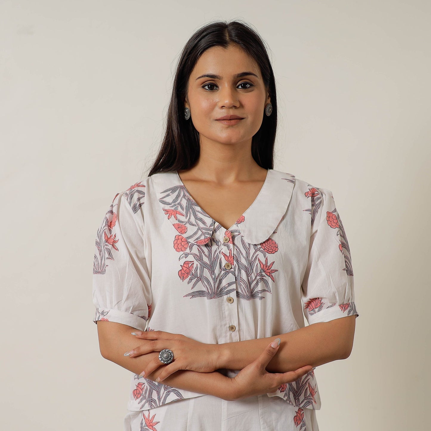 White - sanganeri printed cotton co-ord set 22 - handcrafted