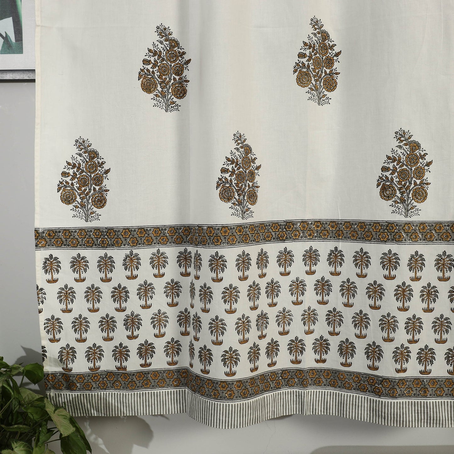 White - sanganeri printed cotton window curtain (5 x 3.5