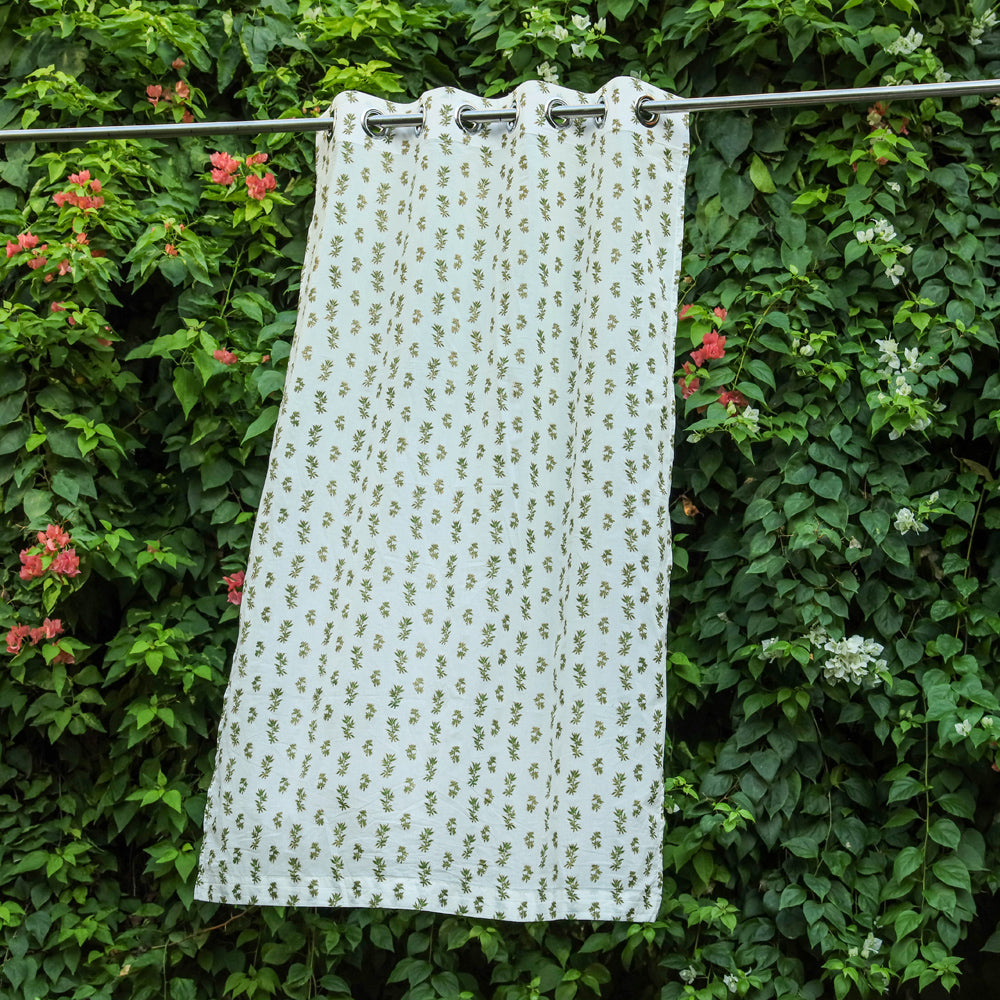 White - sanganeri pure cotton window curtain (5 x 3.2 feet)