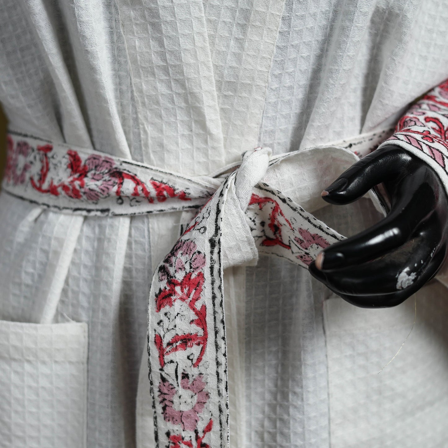 Sanganeri waffle weave handwoven bath robe 01 - handcrafted