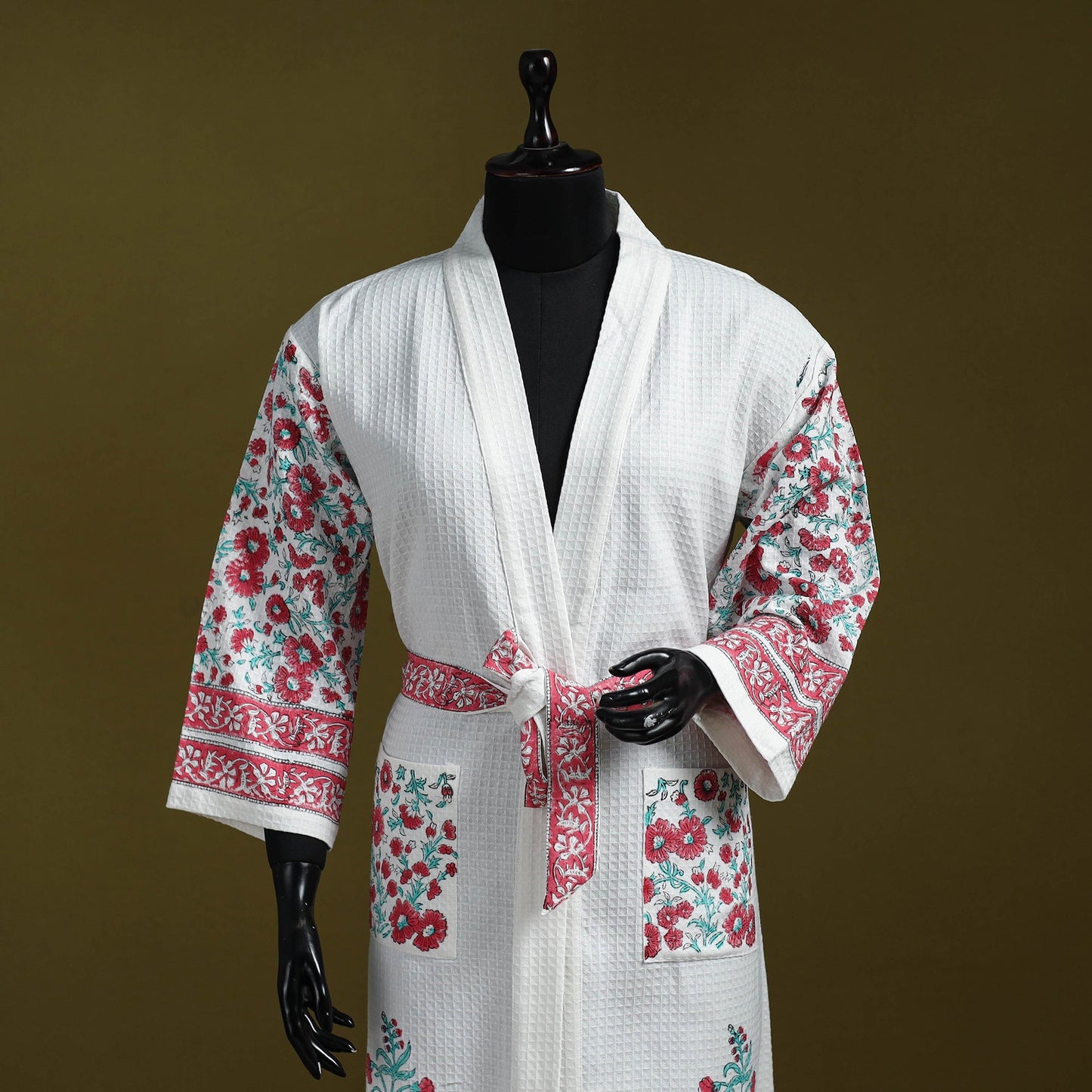 Sanganeri waffle weave handwoven bath robe 05 - handcrafted