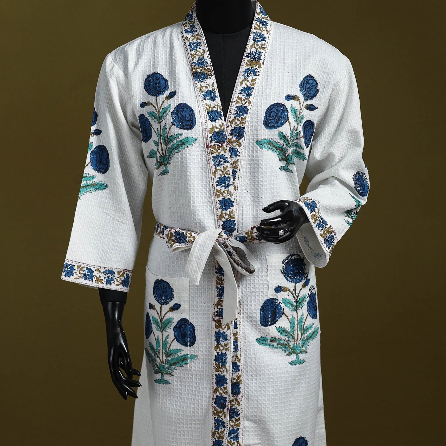 Sanganeri waffle weave handwoven bath robe 06 - handcrafted