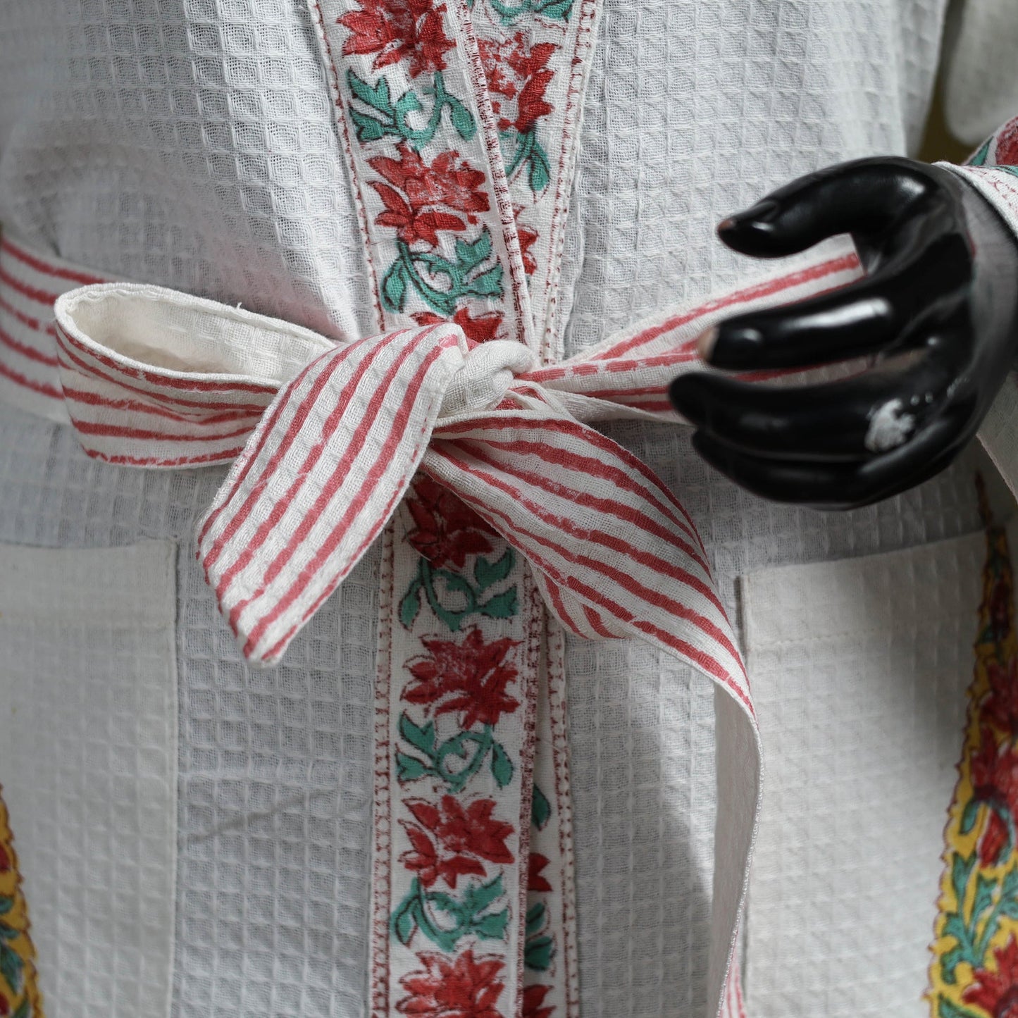 Sanganeri waffle weave handwoven bath robe 10 - handcrafted