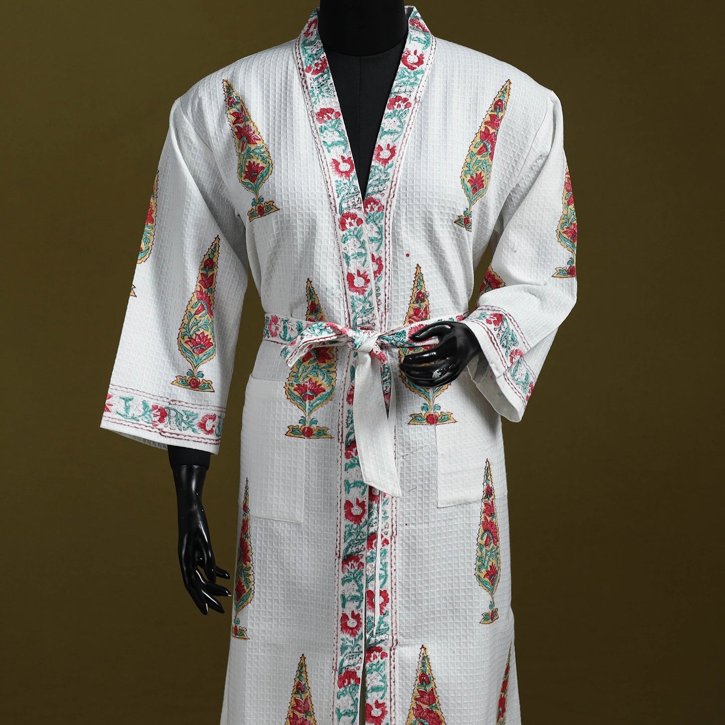 Sanganeri waffle weave handwoven bath robe 11 - handcrafted