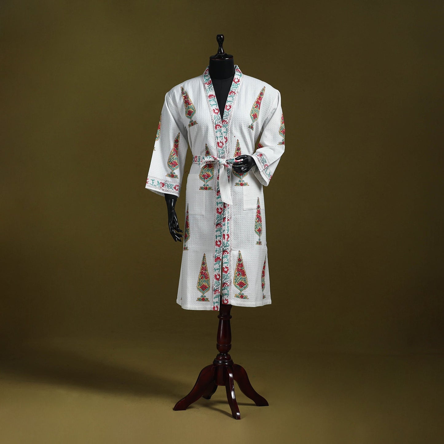 Sanganeri waffle weave handwoven bath robe 11 - handcrafted