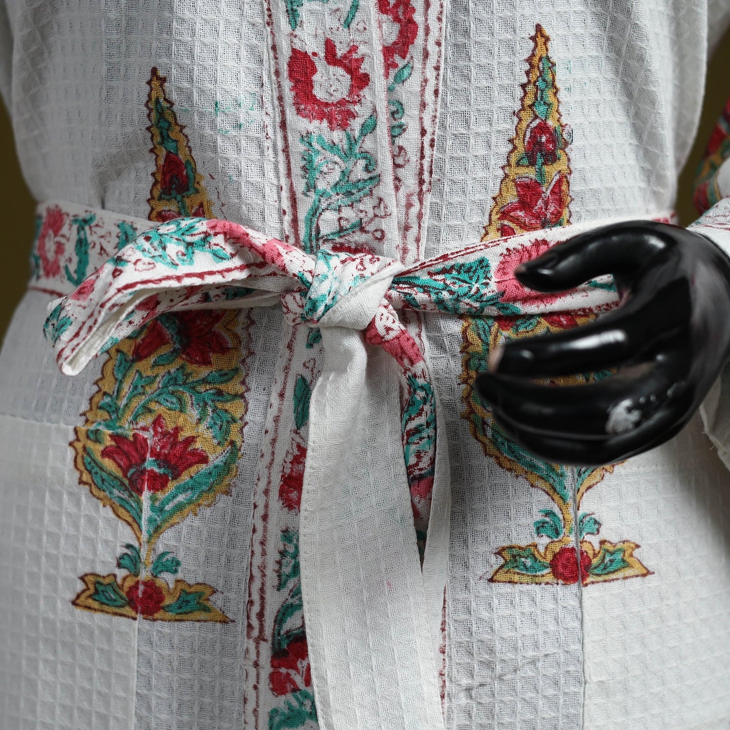 Sanganeri waffle weave handwoven bath robe 11 - handcrafted