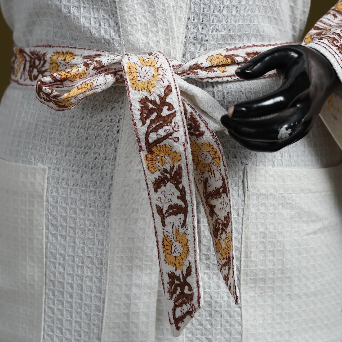 Sanganeri waffle weave handwoven bath robe 18 - handcrafted