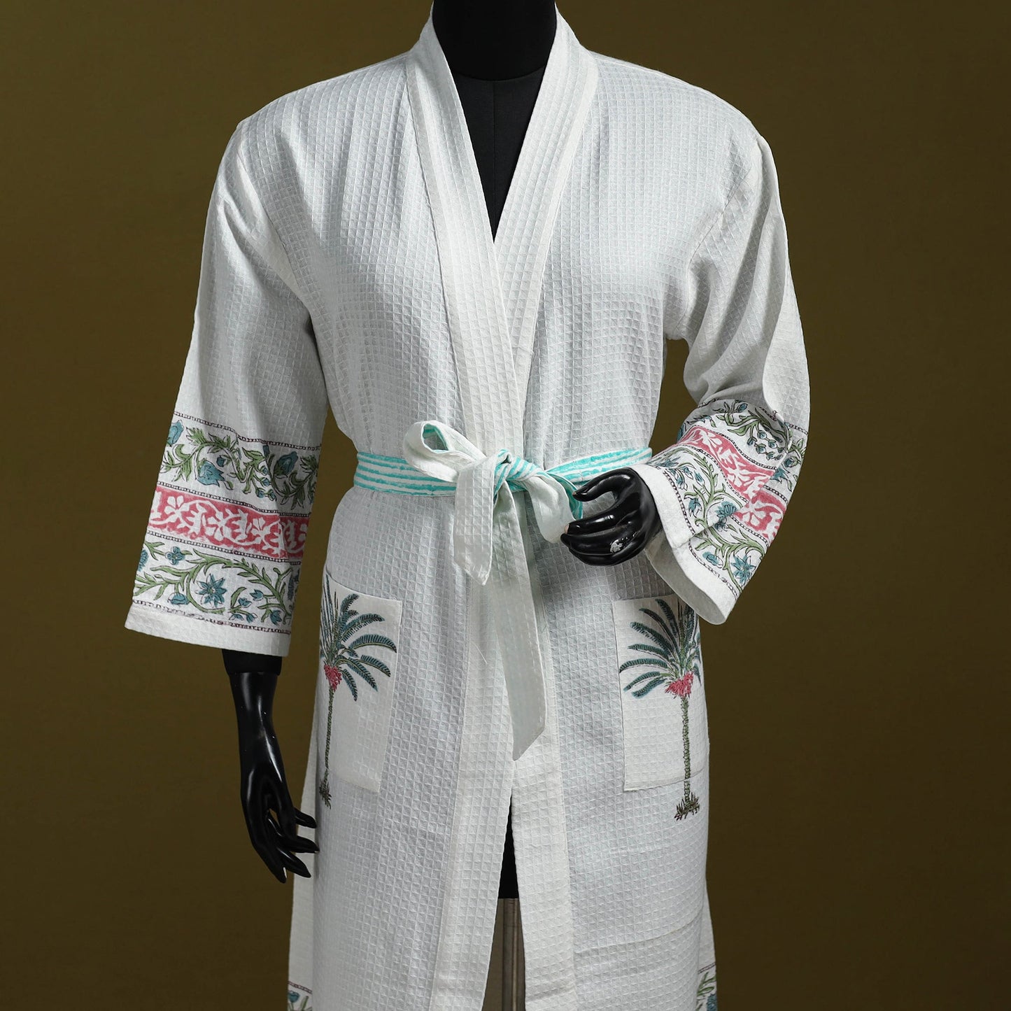 Sanganeri waffle weave handwoven bath robe 27 - handcrafted