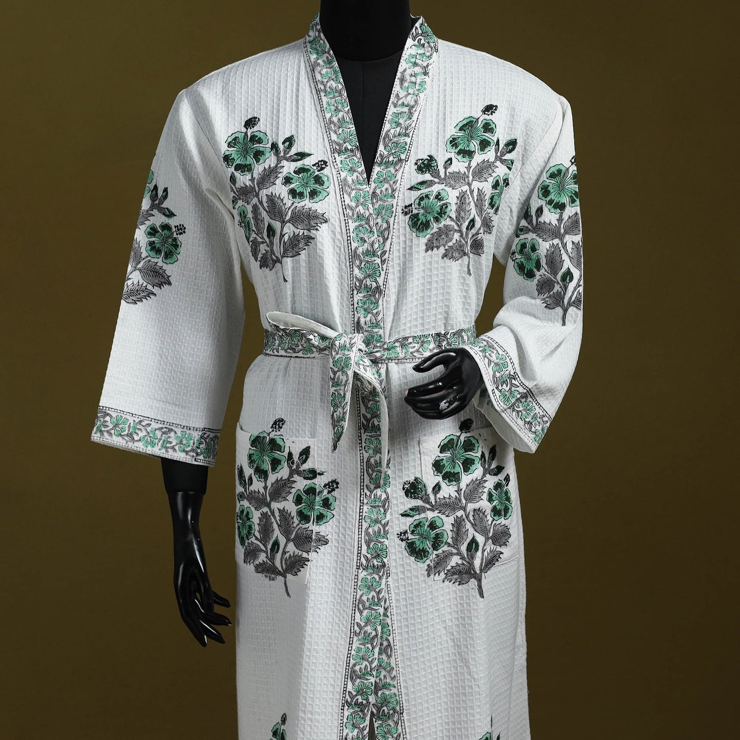 Sanganeri waffle weave handwoven bath robe 28 - handcrafted