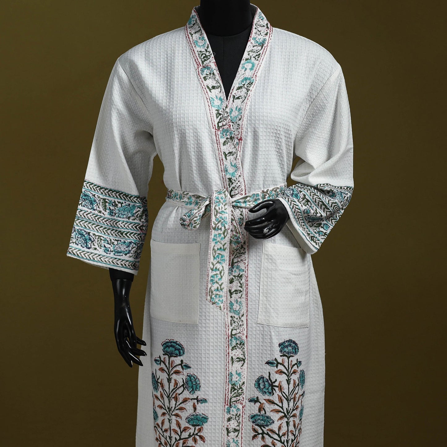 Sanganeri waffle weave handwoven bath robe 29 - handcrafted