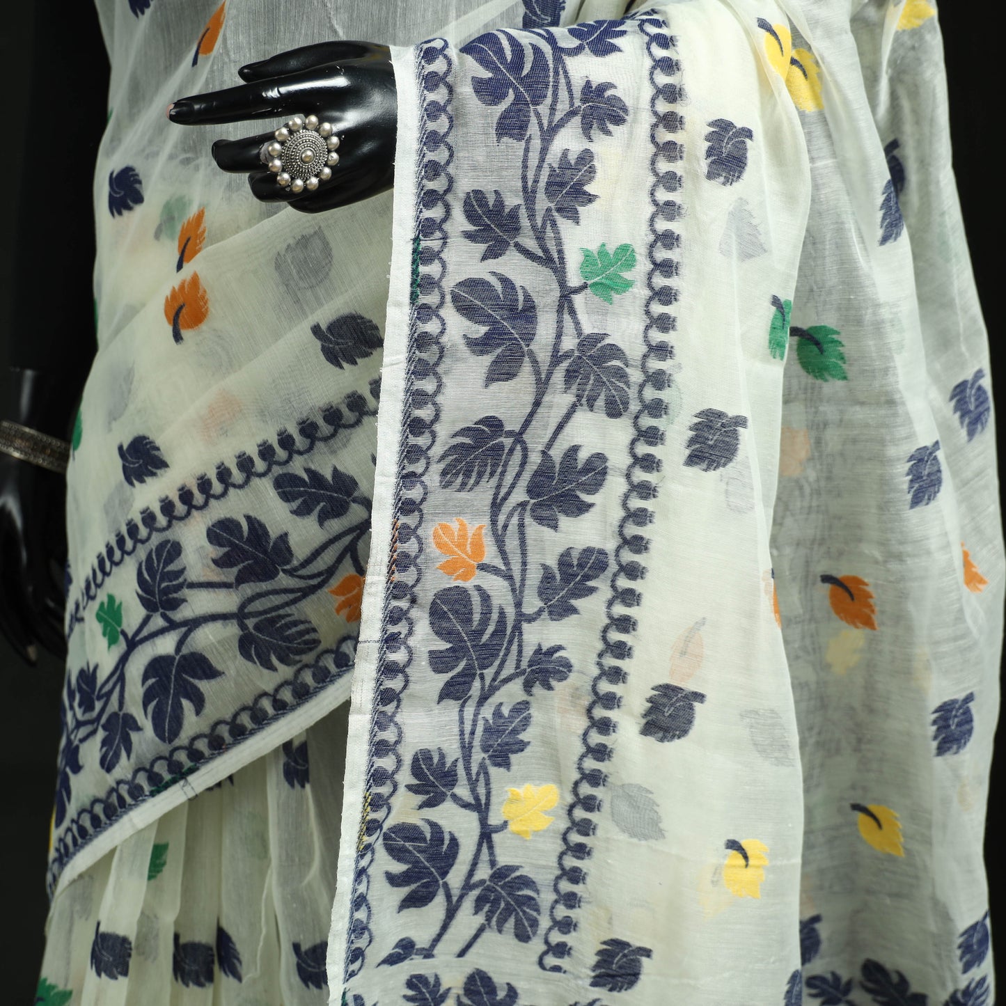 Silk cotton dhakai jamdani saree 21 - handcrafted