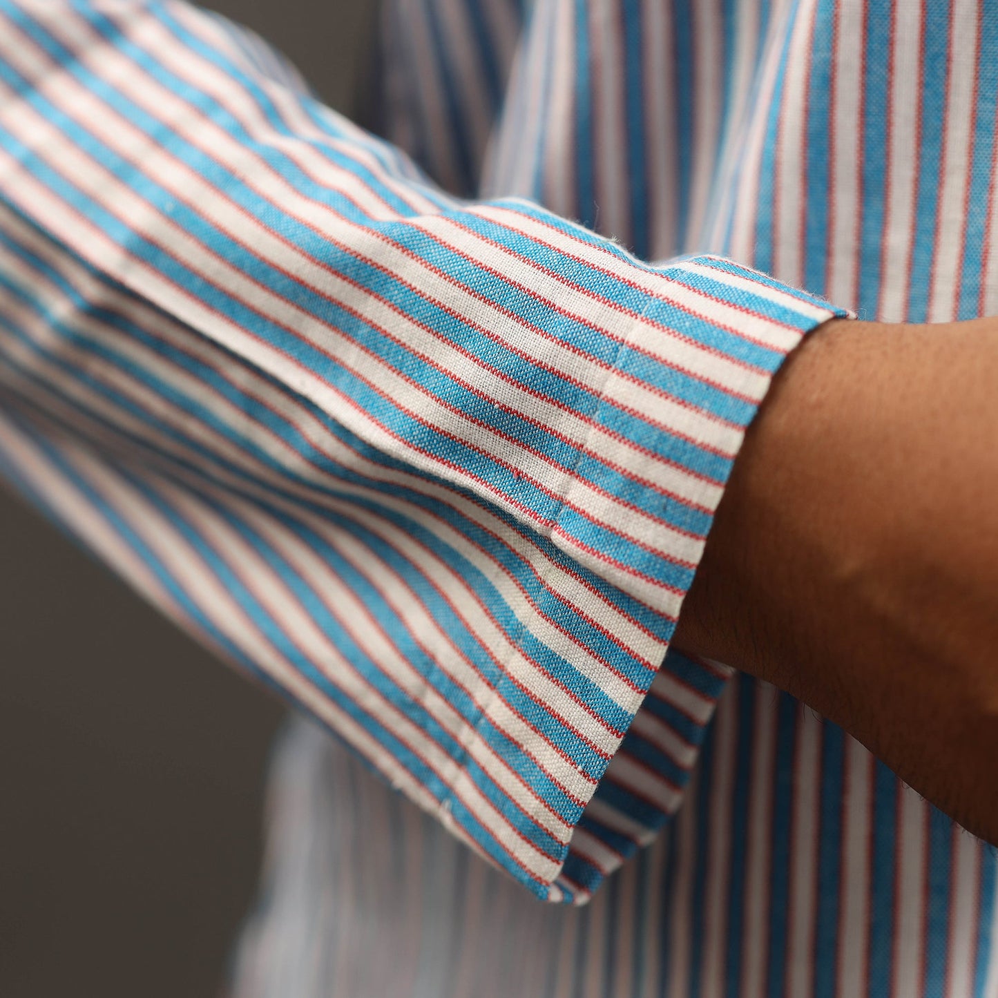 Handloom Cotton Stripe Men Short Kurta