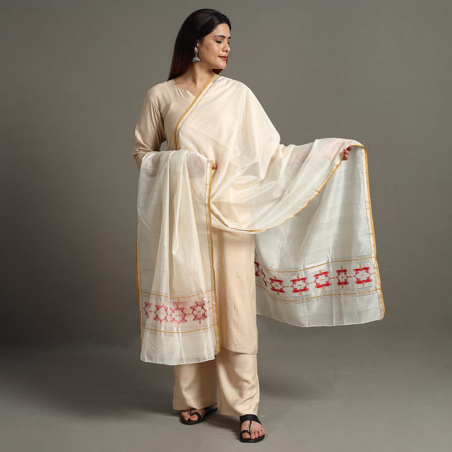 Chanderi Silk Handloom Zari Buta Dupatta 55