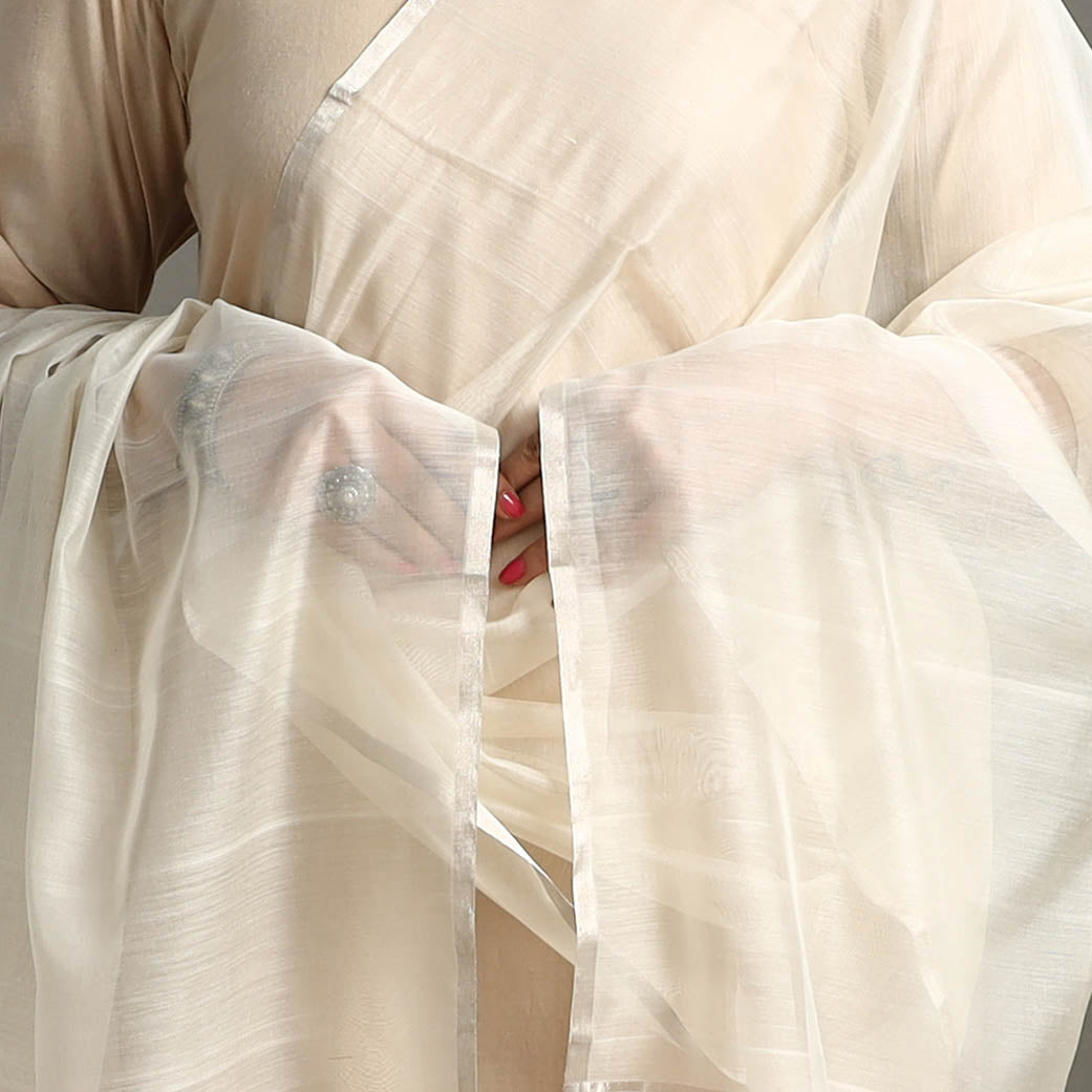 White - traditional chanderi silk handloom zari buti