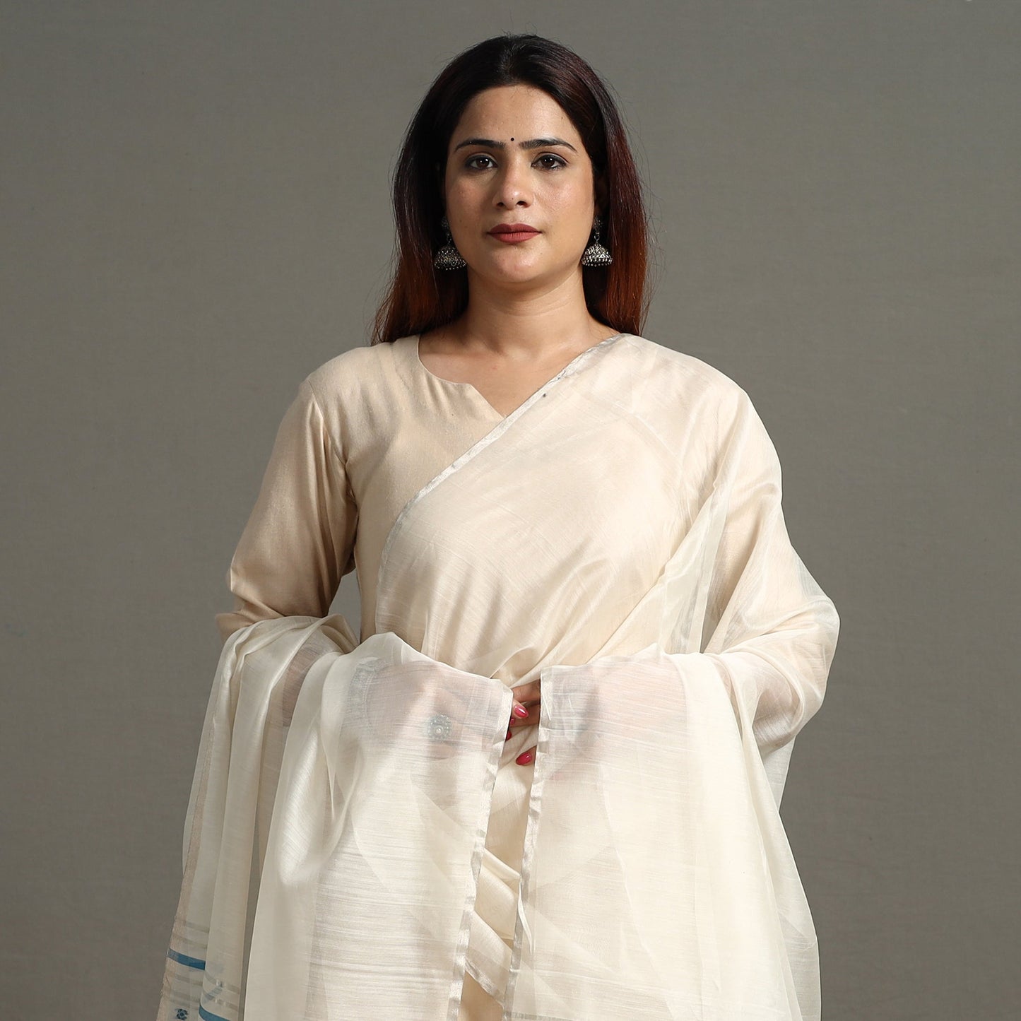 Traditional Chanderi Silk Handloom Zari Buti Dupatta with Tassels 22 Online