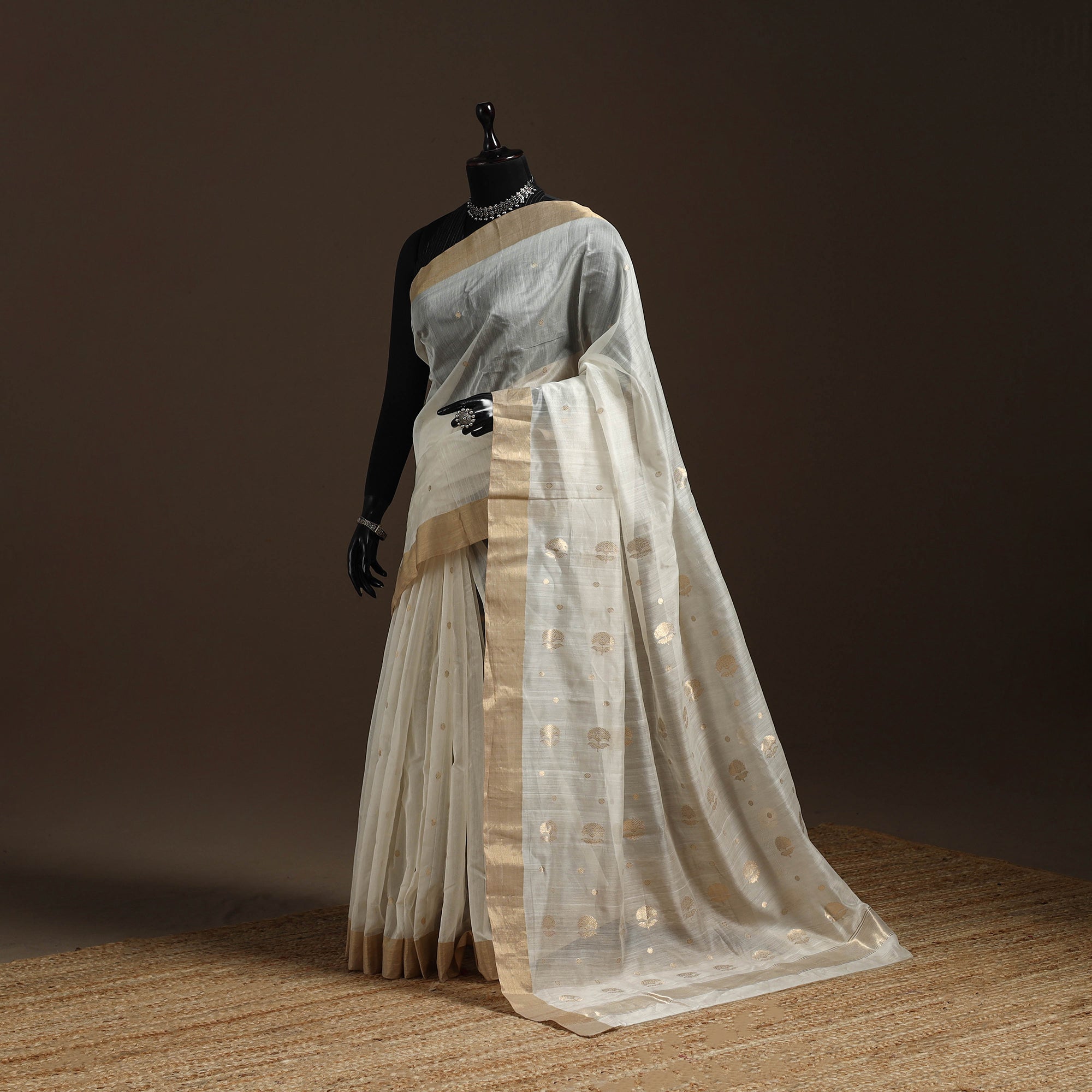 White - Traditional Handloom Chanderi Silk Saree 04