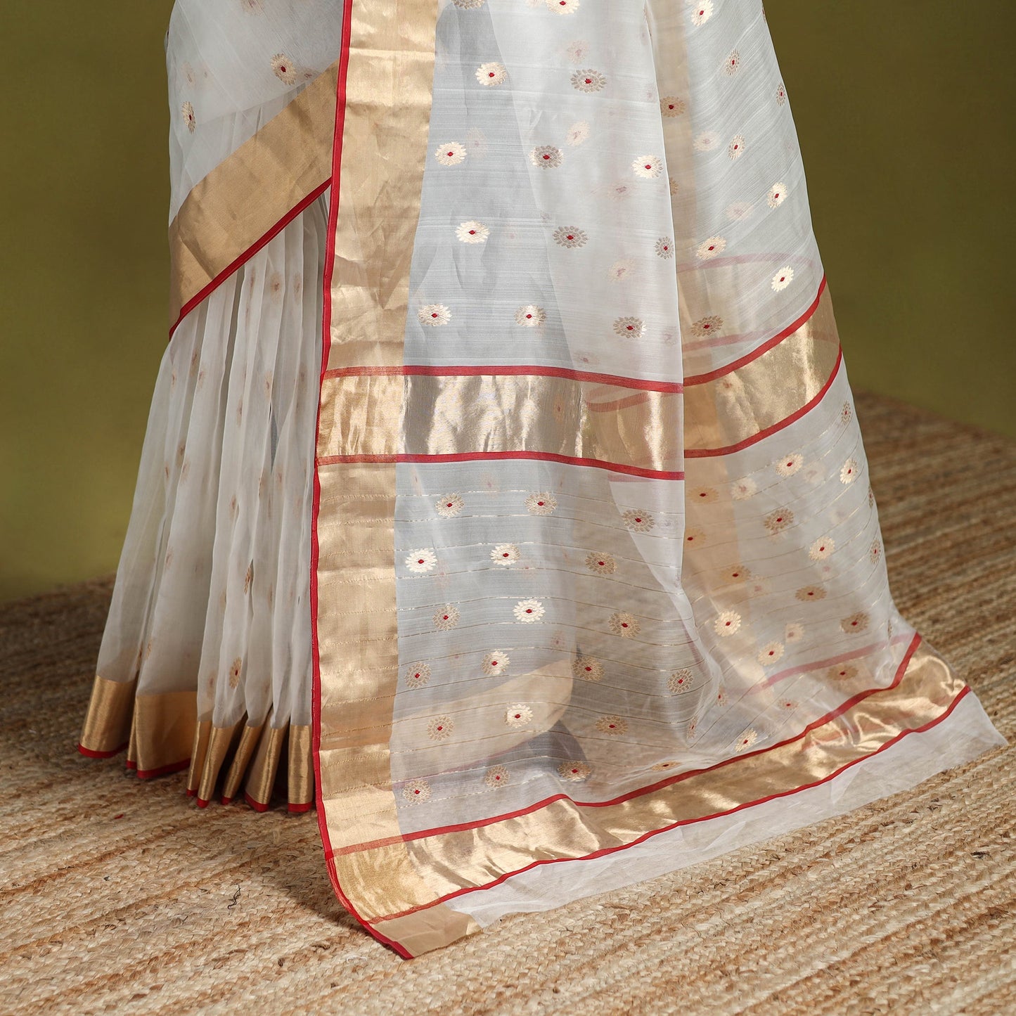 Traditional handloom zari meena buti work chanderi silk